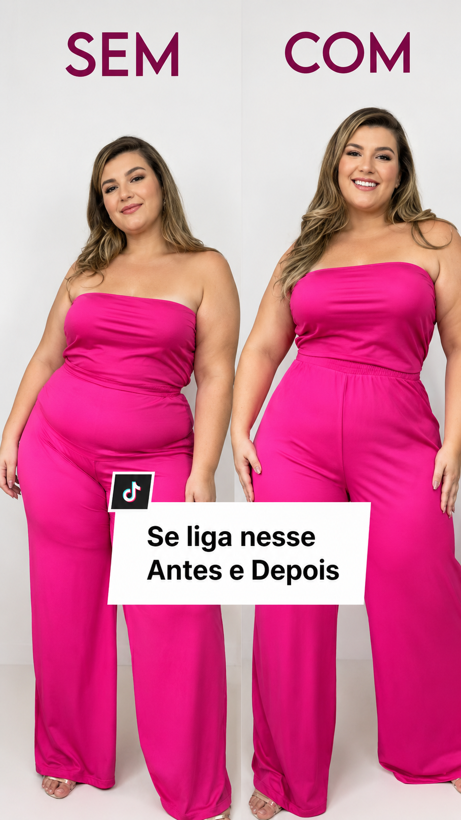 Comparação antes e depois usando a cinta modeladora